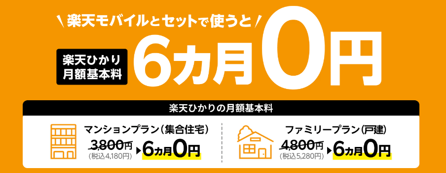 楽天ひかり 月額基本料金6ヶ月0円