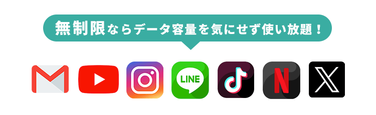 無制限ならデータ容量を気にせず使い放題！