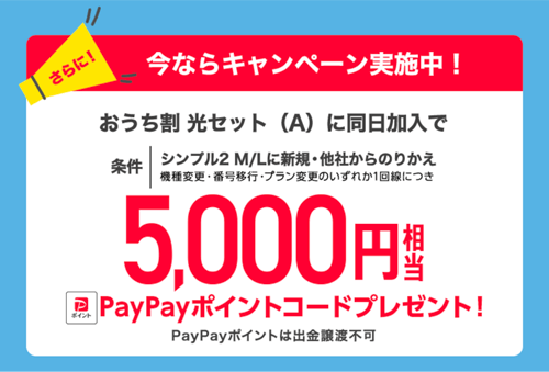 おうち割光セット 5,000円相当PayPayポイントコードプレゼント
