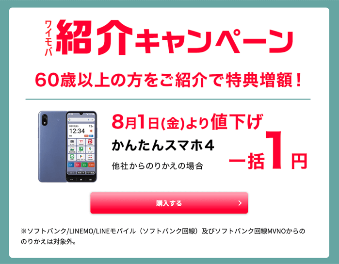 ワイモバ紹介キャンペーン 1円スマホ