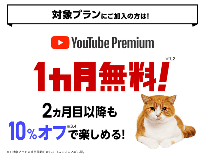 ワイモバイル YouTube Premium 1ヶ月無料